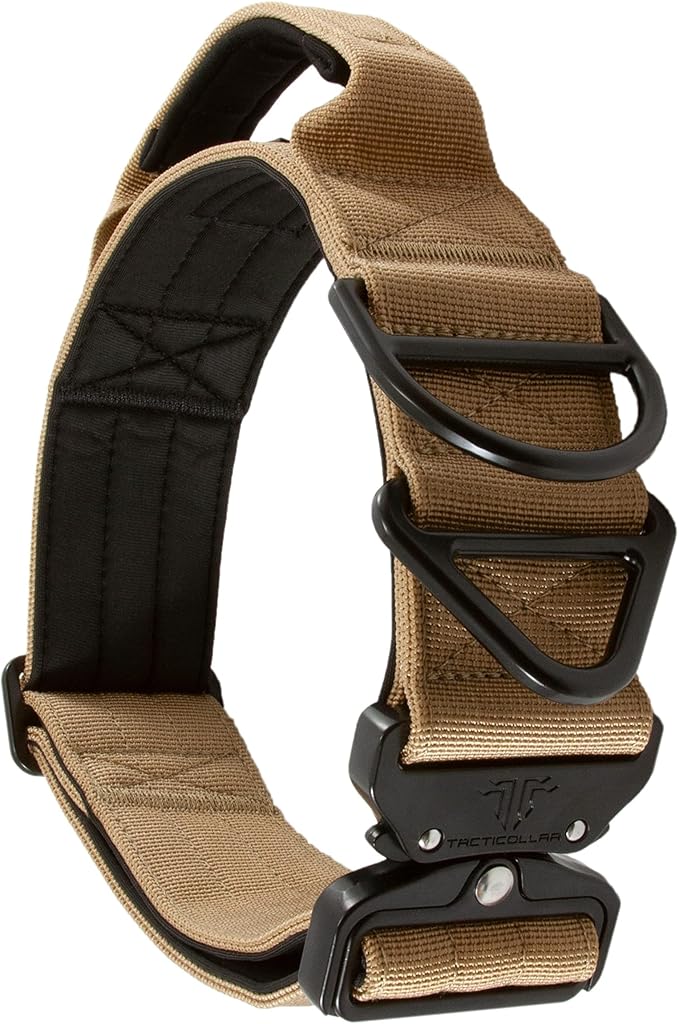 Tacticollar - 2 inch Tactical Dog Collar with Handle for Medium and Large Dogs, Mil Spec Nylon Collar, Quick-Release Metal Buckle, Neoprene Padded Inside (Large, Coyote Brown)