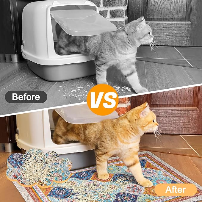 Glittme Cat Litter Mat with Non-Slip Bottom Litter Box Mat 24"X15" Litter Trapping Mat Easy to Clean Washable Cat Food Mat for Kitty,S