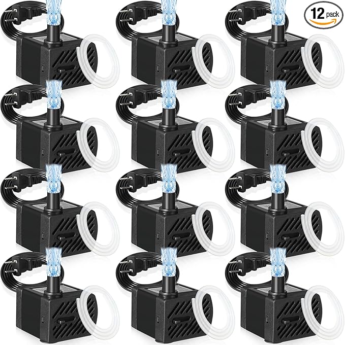 Lounsweer 12 Set Mini Fountain Pump 50 GPH 3W Small Submersible Water Pump with 3.3 ft Tube Electric Quiet Aquarium aspirator for Fish Tank, Pond, Pool, Aquariums, Pet Fountain Hydroponics