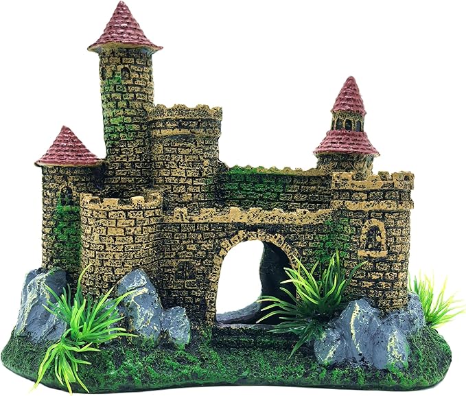 M2cbridge Aquarium Decor Castle Shipwreck Ornament Underwater Landscape(Yellow Castle)