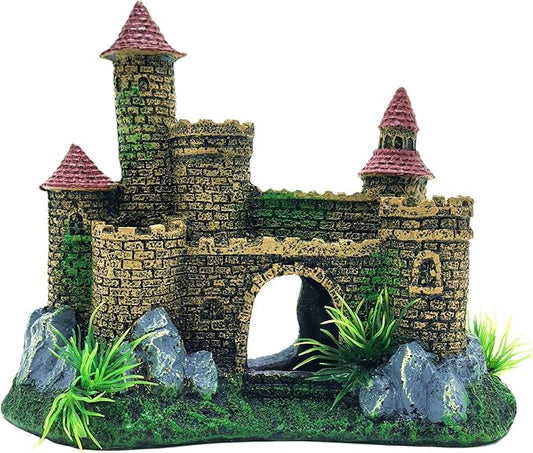 M2cbridge Aquarium Decor Castle Shipwreck Ornament Underwater Landscape(Yellow Castle)