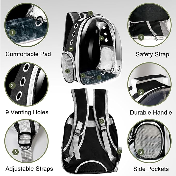 Cat Backpack Carrier, Pet Cat Carrier with Ventilated Design for Carrying Puppy Cats, Pet Carrier Backpack for Traveling/Hiking/Camping/Outdoors Airline Approved Travel Carrier (Black)
