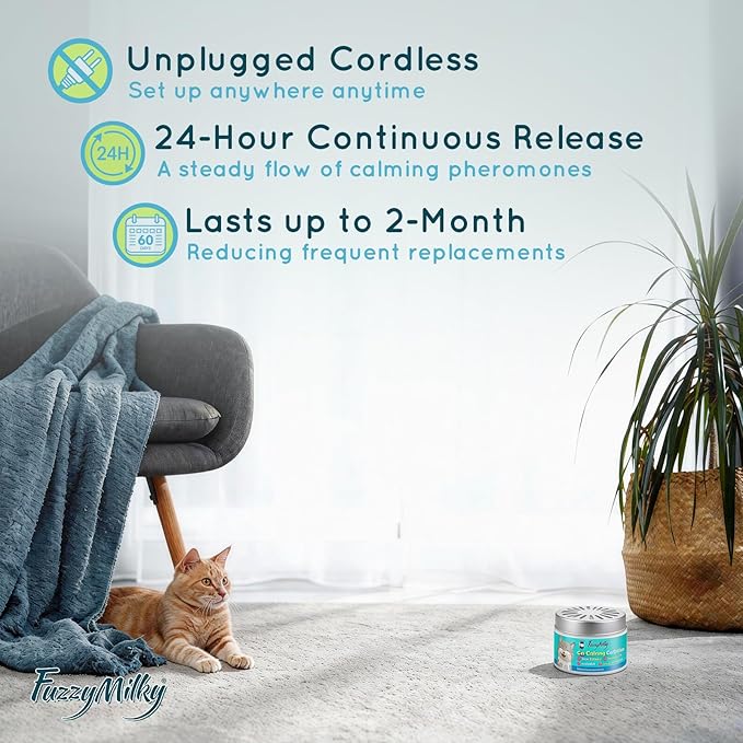 Cat Pheromone Calming Diffuser Gel, Unplugged Cordless Cat Calming, Anxiety Relief, Lasting 2 Months, Adjustable for Home,Car Travel, Scratching,Urine Marking(120 ml, 4.1 fl oz)