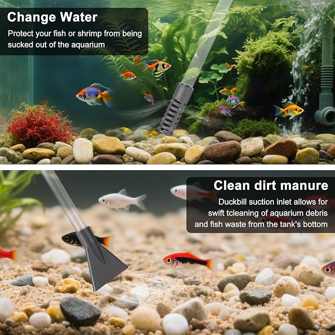 7pcs Aquarium Cleaning Kit Fish Tank Cleaning Tools Set | Professional Fishtank Cleaner Including Algae Scraper Brush Tweezer Gravel Vacuum Fish Net Duster for Dirt Water Change