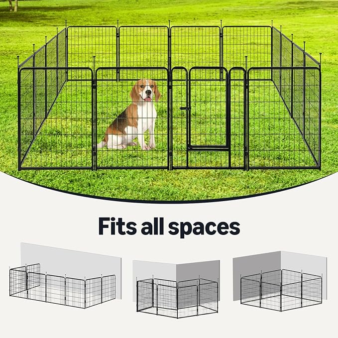 Amazon Basics Dog Playpen, 16 Panels Metal Fence with Door, Foldable for Indoor and Outdoor Use, Suitable for Small to Medium Sized Dogs, 30 Inch Height, Black