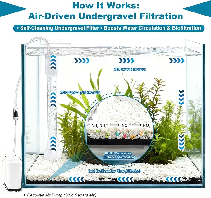 Undergravel Filter System for 5 Gallon Fish Tank, Air-Driven Biofiltration Aquarium Filter Kit with 6 Modular Plates & Adjustable Lift Tube, Cut-to-Fit Under Gravel System for Clear Water