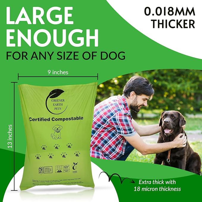 100% Certified Compostable Dog Poop Bags, Plant Based.Biodegradable Waste Bags,Unscented Extra Strong, 240 count. 16 rolls. 13X9".Home compostable, Leak Proof. ASTM D6400 & EN13432 Compliant.