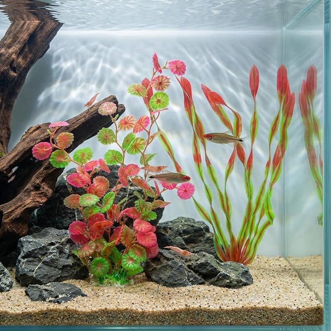Aquarium Artificial Plants 2 Pack – Tall Realistic Fish Tank Plants Decor with Stable Base, Safe Soft Leaves for Betta, Guppy, Shrimp & Tropical Fish, Natural Aquascape Decoration for Aquarium