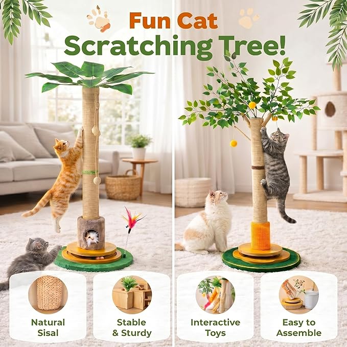 Nuanchu 41 Inch Tall Cat Scratching Post Tree for Indoor Cats Adults, Scratcher Tree Tower with Sisal Rope, Large Cats Scratching Posts with Hanging Ball for Kittens and Medium Large Pet