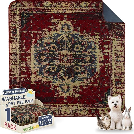 Washable Pee Pads for Dogs, Reusable Puppy Potty Training Pads, Ultra-Absorbent Thick Waterproof Leak-Proof Non-Slip Pads & Mat for Crate, Playpen, Floor, Whelping & Housebreaking , 1 Pack 72"x72"