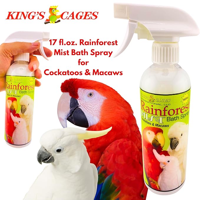 King's Cages Rainforest Mist 17oz White Spray Feather Conditioning Bath Mist with Vanilla Scent for Cockatoos and Macaws Parrots (Pack of 2)