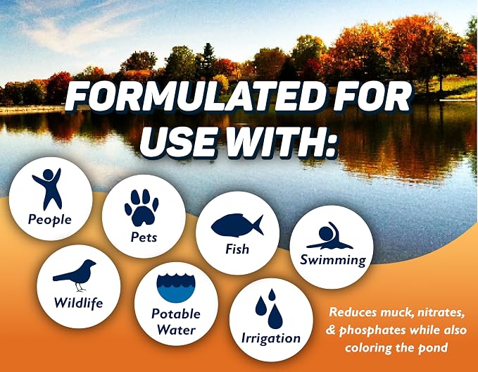Crystal Blue Pond Booster - Blue Pond Dye & Natural Pond Cleaner Combo - Treats up to 1 Acre - Crystal Blue Water While Reducing Muck & Sludge - 1 Gallon