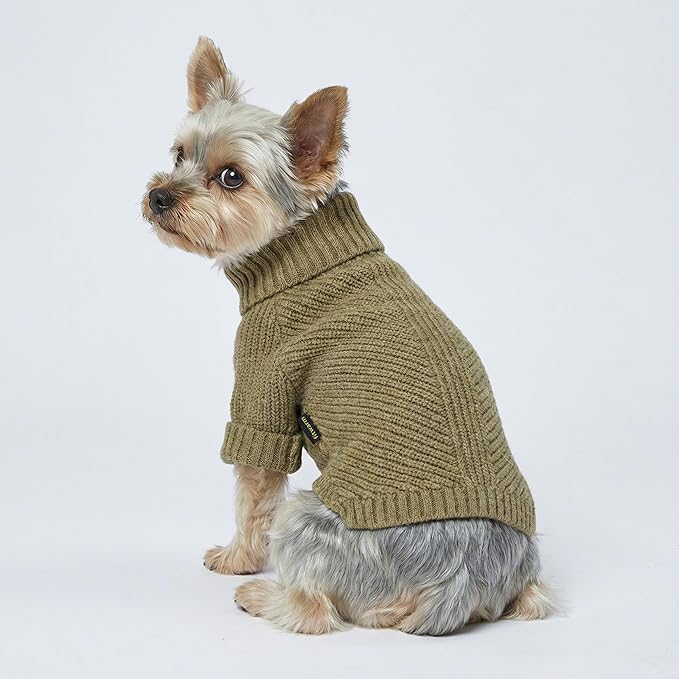 Fitwarm Thermal Knitted Dog Sweater Doggy Winter Coat Pet Clothes Doggie Turtleneck Jacket Puppy Outfits Cat Sweatsuit Sage Green Small