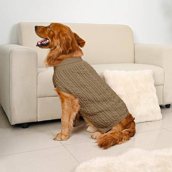 2 Pack Dog Sweaters for Large Dogs Winter Turtleneck Pullover Cable Knit Fleece Stretch Pitbull Labrador Golden Retriever Doberman Bulldog Boy Girl Pet Clothes (XL, Red & Brown)
