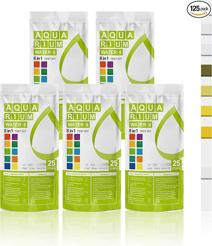 AAwipes Aquarium Test Strips 8-in-1 |125 Strips Bag Packs| Test pH, Carbonate, Alkalinity, Hardness, Chlorine, Nitrite, etc. (K02-125)
