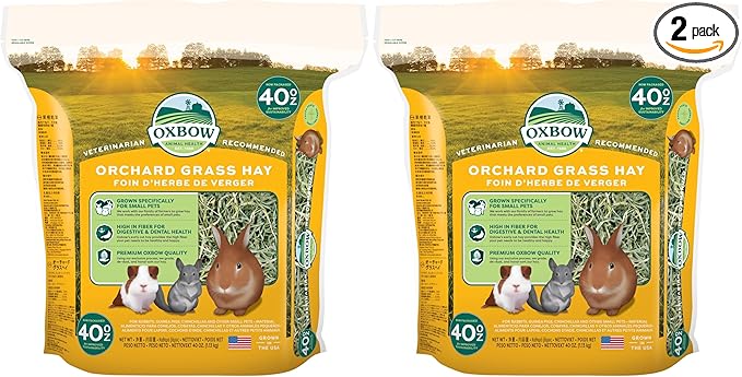 Oxbow Orchard Grass Hay for Small Pets – All-Natural Long Strand Fiber Hay for Rabbits,Guinea Pigs,Chinchillas,and Hamsters – Supports Digestive Health and Enrichment-– 40 oz Bag,(Pack of 2)