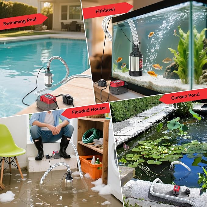 Ecarke Cordless Submersible Water Pump Compatible with Milwaukee 18V Battery, 1268GPH Brushless Electric Sump Pump Portable Transfer Pump for Pool Pond Basement with 6.5ft Drainage Hose (Tool Only)
