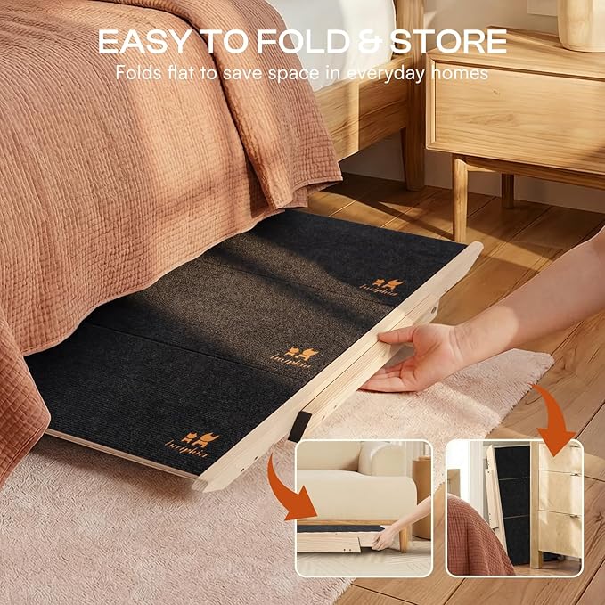 Luciphia Wooden Dog Stairs for Small Dogs 2-in-1 Foldable Dog Steps for Beds Cars Couch Anti-Slip Pet Ramp with 3 Steps Indoor Pet Stairs for Medium Large Older Pets Cats up to 220lbs