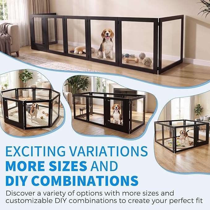 Heavy Duty Clear Acrylic Dog Playpen for Small/Medium Pets – 32" High Clear Pet Pen with Sturdy Metal Frame, Walk-in Kennel, Expandable Indoor & Outdoor Pet Play Yard