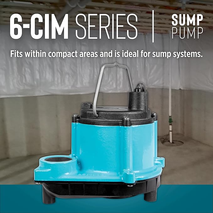 Little Giant 6-CIM-R 115-Volt, 1/3 HP, 2750 GPH Manual (No Switch) Submersible Sump Pump for Sump Systems and General Dewatering, 10-Ft. Cord, Blue, 506271