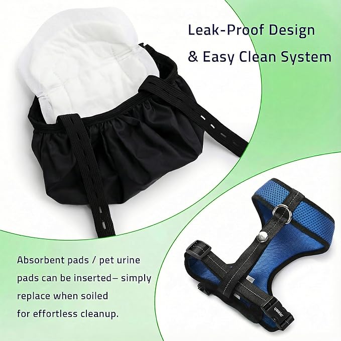 1-Pack Washable Poultry Diaper Harness | Leak-Resistant Chicken Duck Diaper with Poop Bag & Reflective Strips | Lab-Tested 12-Hour Dryness | Adjustable Vest Design (Small, Blue)