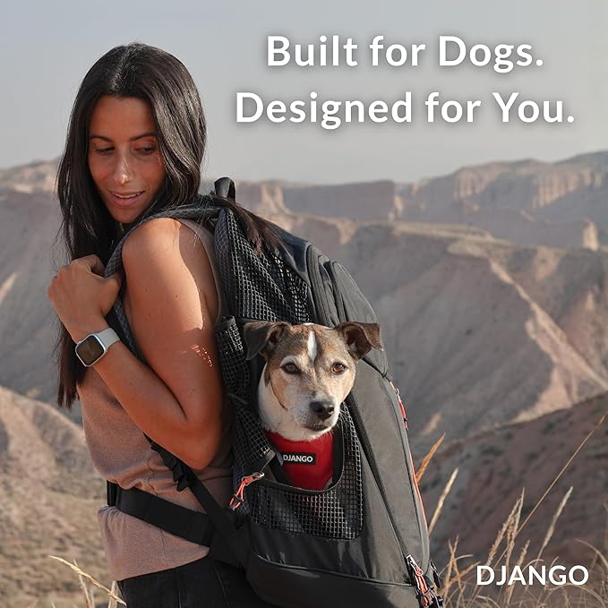 DJANGO Dog Carrier Backpack – Pet Backpack for Small Dogs & Cats with Hip Belt, Laptop Pocket & Water Bottle Sleeve – Travel Dog & Cat Carrier for Hiking, Camping & Commuting (Midnight Black)