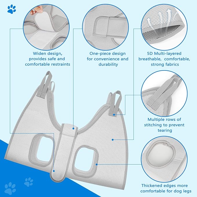 Supet Dog Grooming Hammock for Medium Dogs, Dog Hanging Harness for Nail Trimming Doorframe, Pet Holder Restraint for Clipping Nails (Grey M)