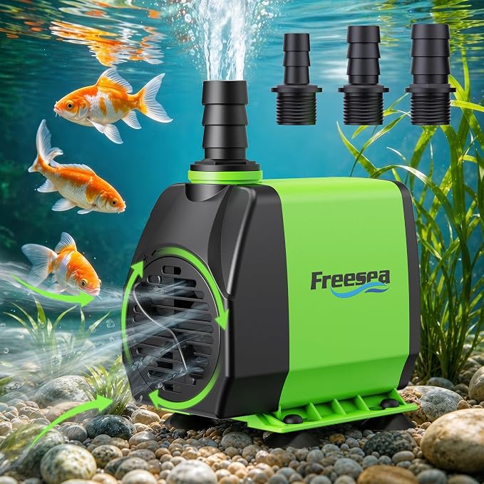 FREESEA 800GPH Small Pond Pump: Circulate 500-1200 Gallon Pond in 1-2 Hours | 24/7 Reliable Operation for Crystal Clear Water & Healthy Koi - 45W Quiet Motor with Adjustable Flow