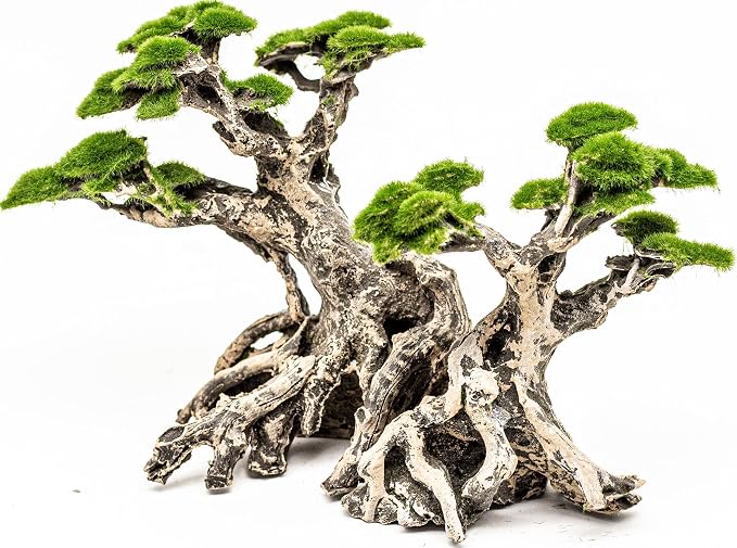 Novelsite Fish Tank Decor- Bonsai Trees with Faux Moss- Aquarium Rocks Aquascaping- Made of Sandstone, Goldfish Betta Fish Tank Decorations Hides Accessories