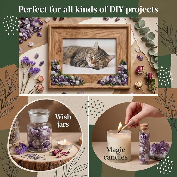 Chevron Amethyst Chips 1lb (1000+ Pieces) ?5-8mm Natural Purple & White Banded Crystals for Healing, Jewelry Making, Plants, Aquarium Decor & Spiritual Gifts ?Stone of Intuition & Protection