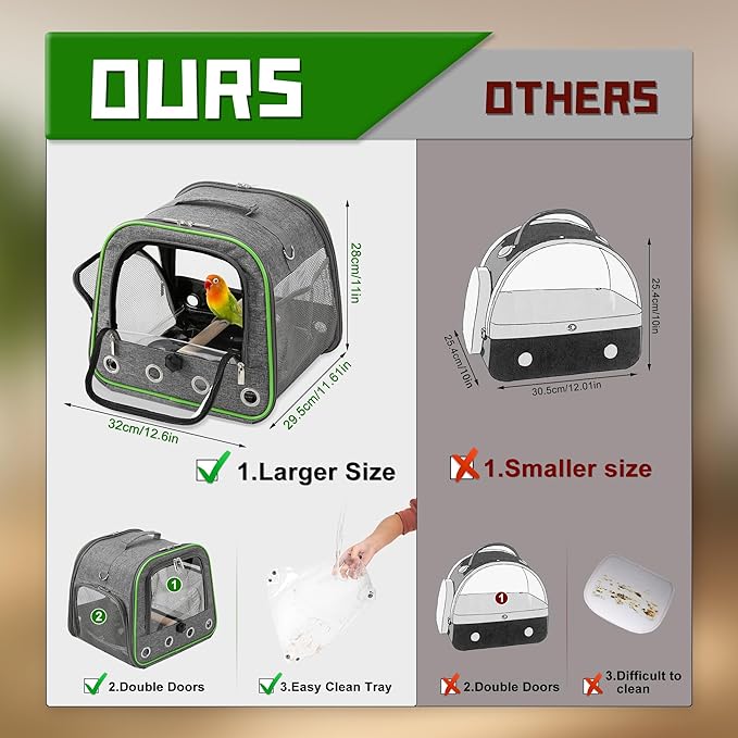 Upgraded Small Bird Carrier, Lightweight and Portable Travel Bird Cage with Stand and Easy Clean Tray, Parrot Parakeet Cockatiels Bird Travel Cage