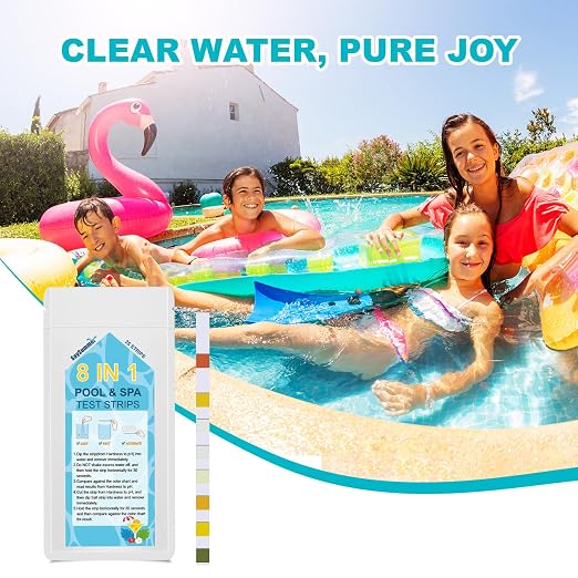 Salt-Water Pool Test Strips Kit: 25 Counts 8-in-1 for Salt Water Pool Testing Kit, Salt Pool Test Strips for Hot Tub Spa Testing Salt Chlorine pH and More