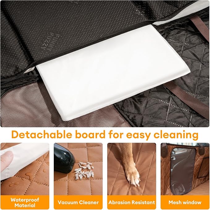 FUNNY FUZZY Dog Car Seat Cover, Back Seat Extender for Dogs - 420Lb Hard Bottom Waterproof Pet Car Seat Cover, 600D Heavy Duty Pet Hammock with Non-Slip Bottom for Cars, SUV, Trucks