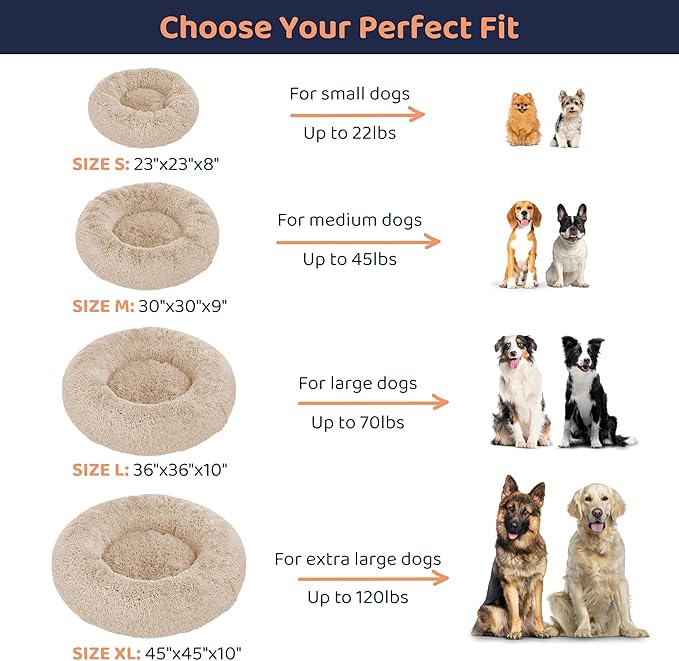 Donut Dog Bed - Premium Comfort for Anxiety Relief - Fluffy & Calming Design with Ultra-Plush Support | Cozy Round Dog Bed with Super Soft Circle Style (Beige, Large)