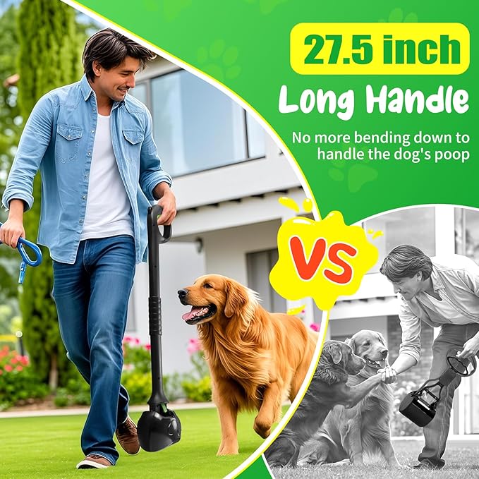 27.5" Dog Pooper Scooper, Pooper Scooper for Large, Medium, Small Dogs, Easy Single-Hand Operation, No More Bending, High-Strength Material, Suitable for Yard, Sand, Grass, and Gravel