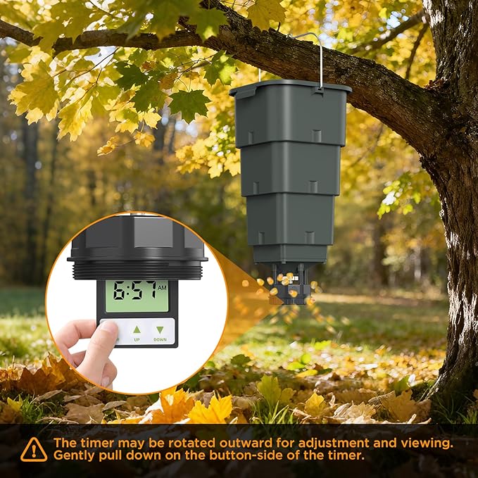 5 Gallon Hanging Deer Feeder, Automatic Game Feeder with Programmable Digital Timer (4 Feed Times), Easy Installation,Batteries Not Included