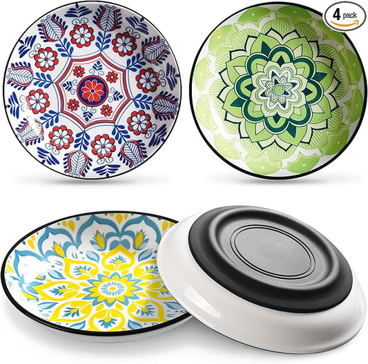 WROSWT Non-Slip Cat Bowl,Ceramic Cat Food Bowls with Silicone Bottom, Anti-Whisker Fatigue Cats Dishes Set, Shallow & Wide Kitten Plates for Food and Water, 4 Pack