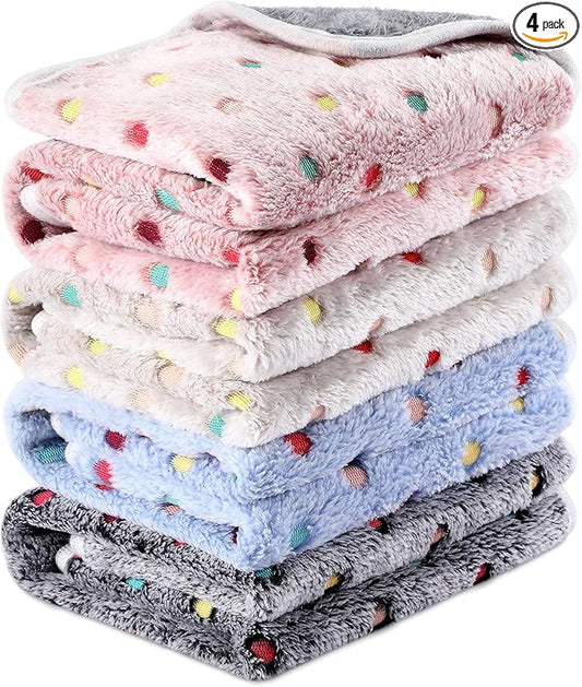 Reginary 4 Pcs Waterproof Guinea Pig Blankets Washable Small Animal Fleece Bedding Guinea Pig Cage Liners Reusable Training Pads Pet Pee Pad Sleep Mat for Hamster(Colorful Dot,35 x 24 Inch)
