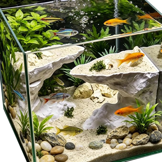 Saim Aquarium Underground Cave with Viewing Ports, Substrate-Friendly Under Gravel Tunnel Hideout, Natural Curve Corner Decor for Pleco, Shrimp, Corydoras & Kuhli Loach (Medium)
