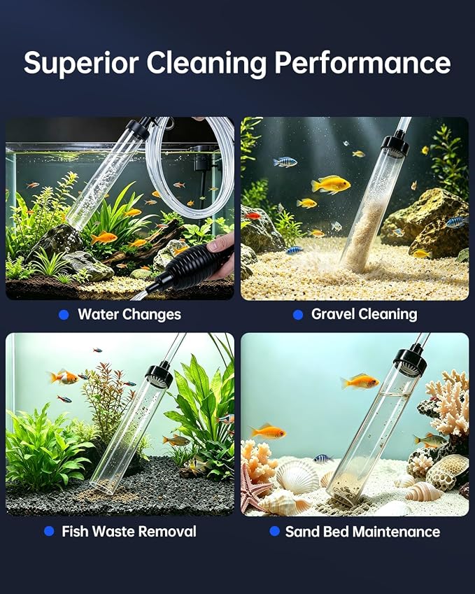 Siphon Hose Fish Tank Cleaner, Aquarium Water Changer, Gravel Vacuum for Aquarium Sand & Gravel – Premium Designed for Superior Cleaning Performance, Safer Material, Battery-Free Design (7FT)