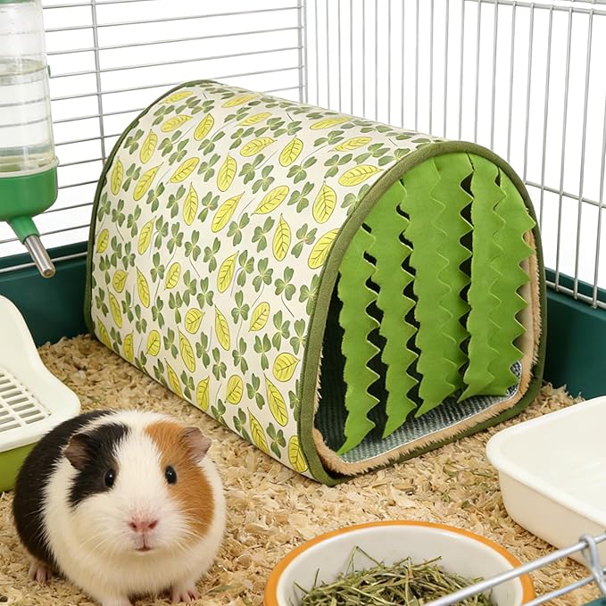 Guinea Pig Hideout Tunnel - Stable Washable Small Animal Tunnel Hide with Curtains,Guinea Pig Accessories for Hamster/Chinchilla/Dwarf Rabbit/Ferret (Green, Medium)