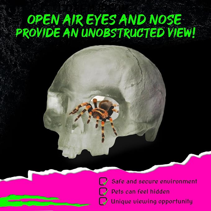 Spooky Skull Décor, Premium Aquarium Resin Skull, Fish Tank Skull Decoration, Unique and Durable Snake/Reptile Hide, Halloween Aquarium Décor for Small Pets, Perfect for Terrarium Décor