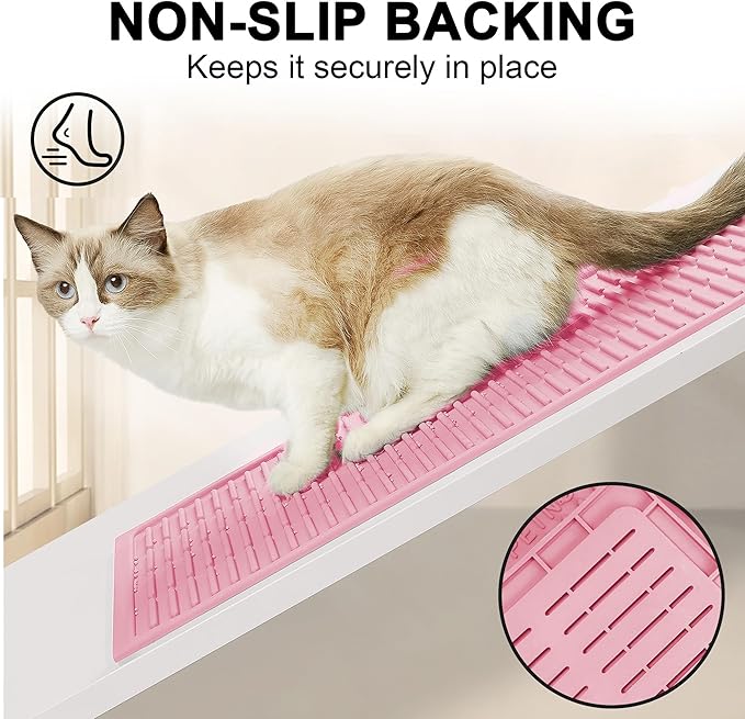 Extra Large Litter Mat: XL 39"x29" Silicone Waterproof Groove Design Litter Trapping Mat Easy to Clean for Multiple-Cats - Jumbo Non-Slip Cat Box Rug for Floor (Pink)