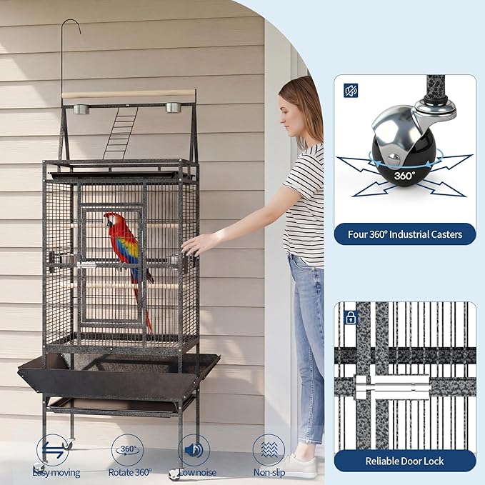 Garvee 82" h Large Bird Cage, Rolling Parakeet Cage with Play Top, Bird Rope Perche, Big Bird Cages for Parrots, Parakeets, Cockatiels, Conures-White