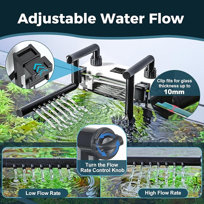 hygger Hang On Back Aquarium Canister Filter, Adjustable Flow Quiet Fish Tank Filter with Oil Skimmer,3 Outlet Nozzles,Filter Sponges & Ceramic Balls(8W,≤29 Gallon)