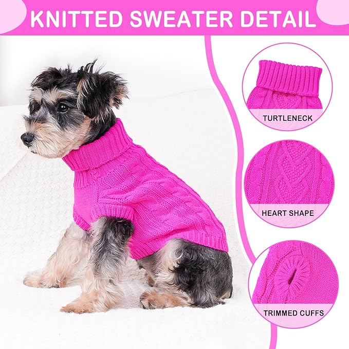 Knitted Dog Sweaters - Small Dog Clothes for Dachshund Girl - Warm Pet Sweater - Cute Solid Turtleneck Puppy Doggie Outfit for Cold Weather (Rose, Large)