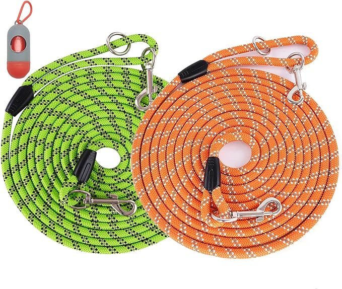 2 Pack Orange&Green 20FT Long Dog Leashes That Pull,Heavy Duty Dog Lead for Large Medium Small Dogs Outside Walking, Playing, Camping, or Yard