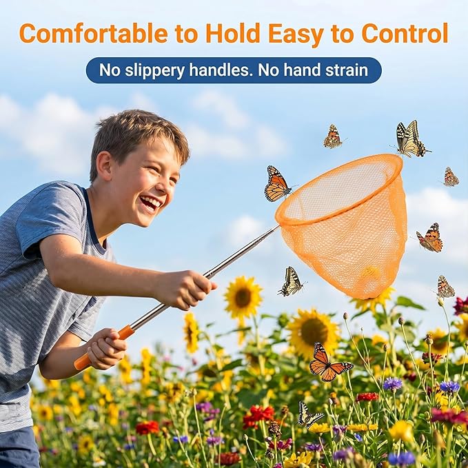 RAINFLOW Telescopic Butterfly Fishing Nets - Butterfly Catcher Catching Insect Net Colorful Outdoor Tools Catching Bugs Fish Insect Ladybird （Extendable 24 inches）