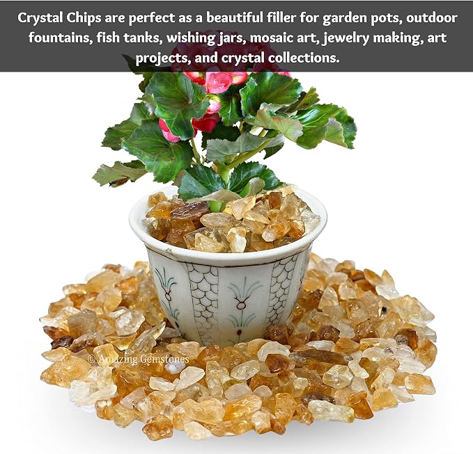 Citrine Crystal Chips Aquarium Gravel Rocks, A Grade | Bulk Fish Tank Gravel, Small Tumbled Stone Chips and Tiny Crystals for Decoration
