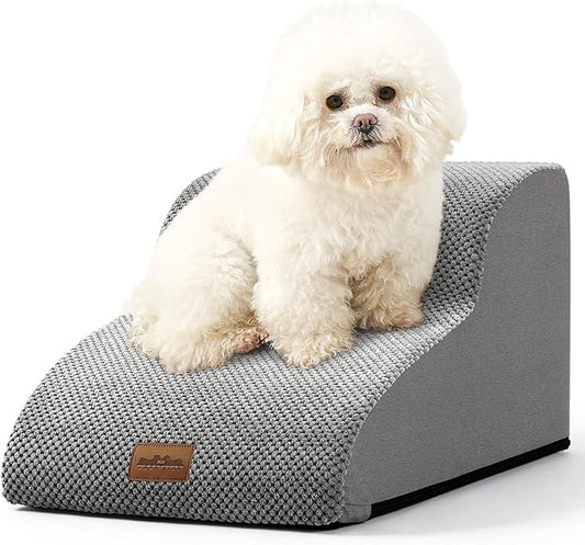 COZY KISS Dog Stairs for Small Dogs 11.8" H, Pet Step with Leakproof Cover, High Density Foam Cat Ramp for Chair or Sofa, Lightweight, Durable, Comfort, 15.7x19.7x11.8 inch, 2 Step, Grey